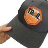 Trail Industries grey patch hat close up