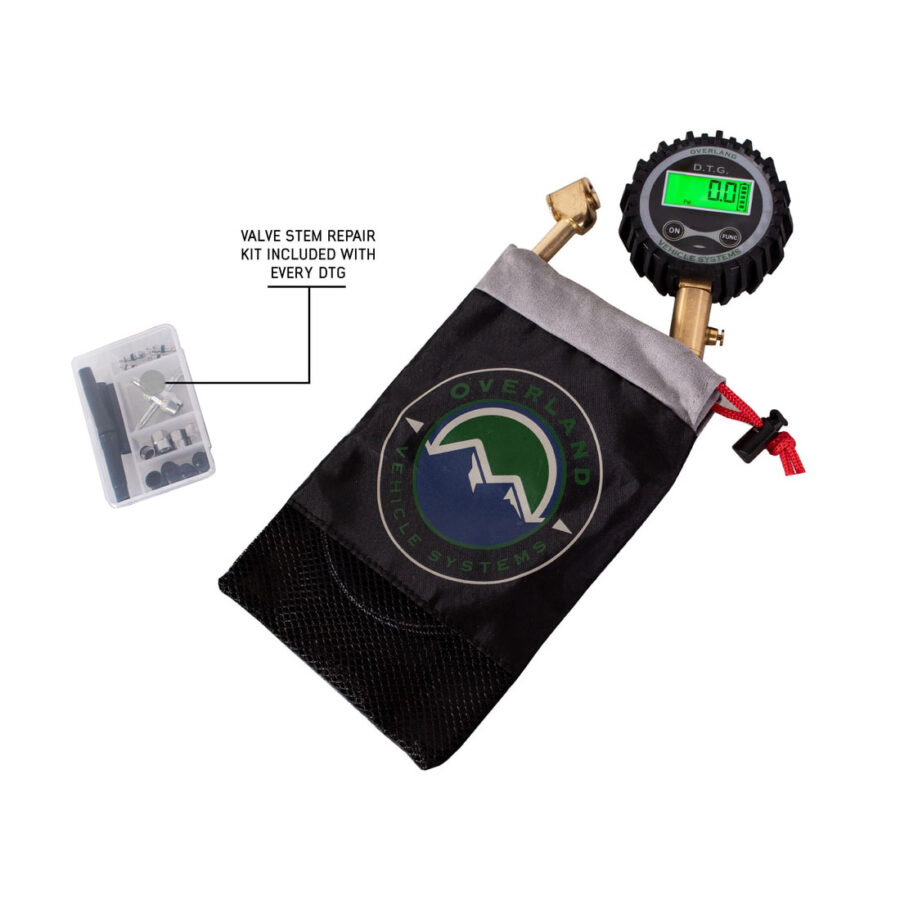 Trail Industries | OVS | Overland Vehicle Systems | Digital Tire Gauge with Valve Kit and Storage Bag Universal