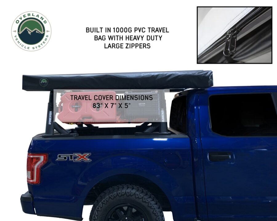 Trail Industries | Overland Vehicle Systems | Nomadic 270 LT Awning Gray with Black Travel Cover, Passenger Side