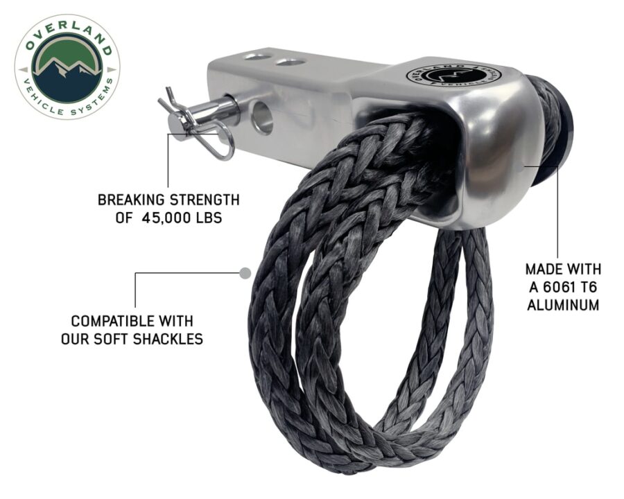 Trail Industries | Overland Vehicle Systems | Soft Shackle 5/8" with Collar 44.5 lb and Aluminum Receiver Mount