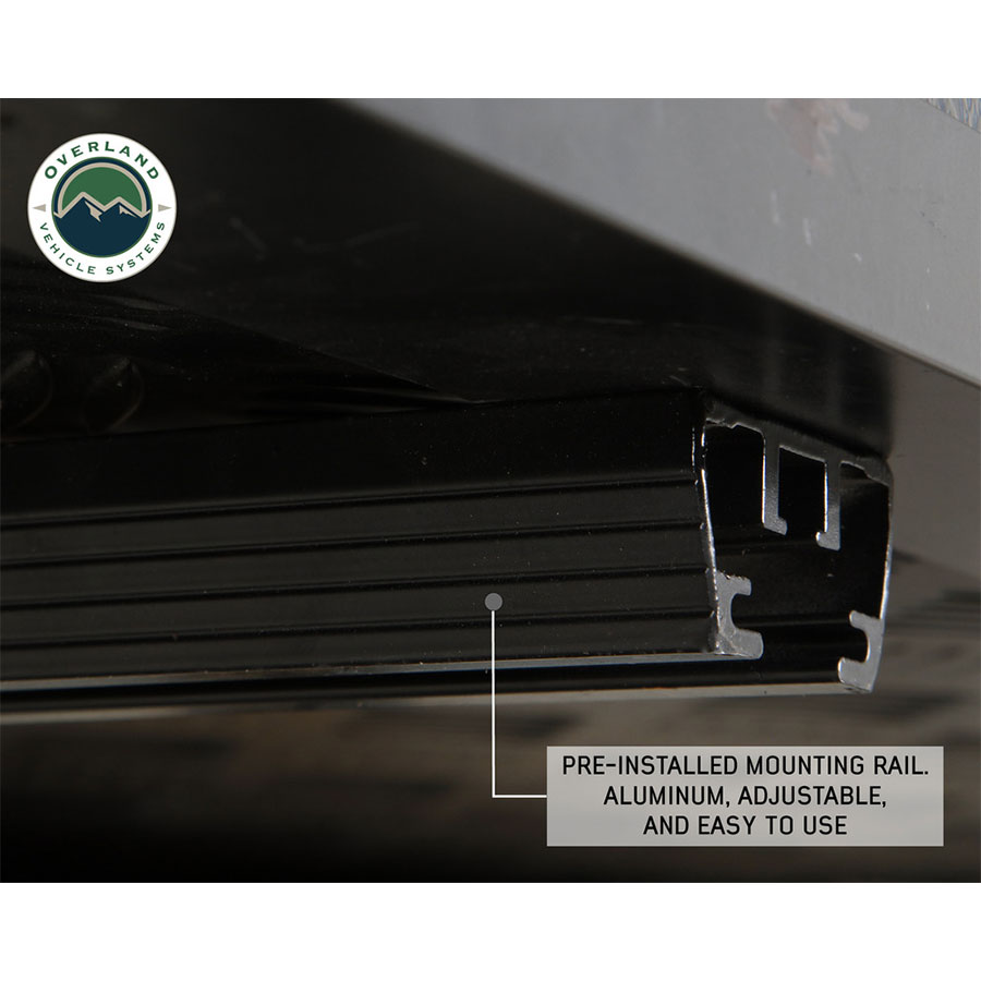 OVS Bushveld Hard Shell Roof Top Tent pre-installed mounting rail. Aluminum, adjustable, and easy to use